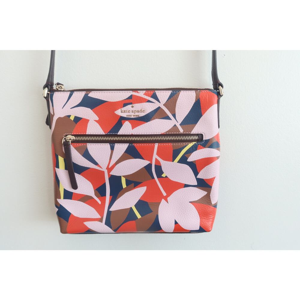 Kate Spade Jackson Tropical Toss Top Zip Crossbody Leather Bag